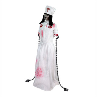 5.2-Ft. Animatronic Convulsing Nurse by Tekky Halloween Decoration with Motion-Activated Sounds