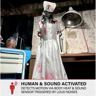 5.2-Ft. Animatronic Convulsing Nurse by Tekky Halloween Decoration with Motion-Activated Sounds