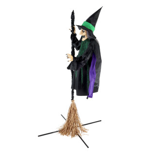 6-Ft. Touch-Activated Mounted Flying Witch Halloween Animatronic