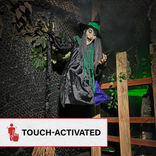 6-Ft. Touch-Activated Mounted Flying Witch Halloween Animatronic