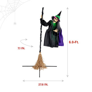 6-Ft. Touch-Activated Mounted Flying Witch Halloween Animatronic