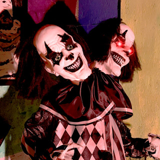5.6-Ft. Animatronic Two-Headed Clown with Lights and Sound, Indoor/Covered Outdoor Halloween Decoration