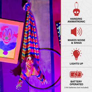 3.9-Ft. Animatronic Hanging Upside Down Clown with Lights and Sound, Indoor/Covered Outdoor Halloween Decoration