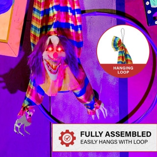 3.9-Ft. Animatronic Hanging Upside Down Clown with Lights and Sound, Indoor/Covered Outdoor Halloween Decoration
