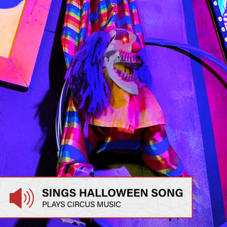 3.9-Ft. Animatronic Hanging Upside Down Clown with Lights and Sound, Indoor/Covered Outdoor Halloween Decoration
