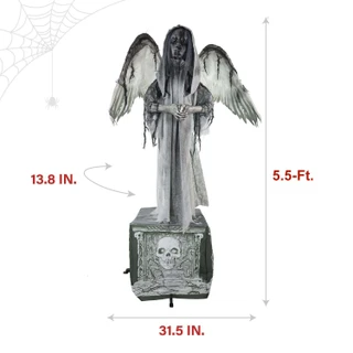 5.5-Ft. Animatronic Haunted Angel Statue with Lights and Sound, Indoor/Covered Outdoor Halloween Decoration