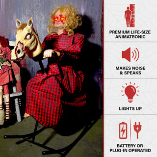 3.2-Ft. Voice & Sound-Sensor Rocking Horse Girl Halloween Animatronic