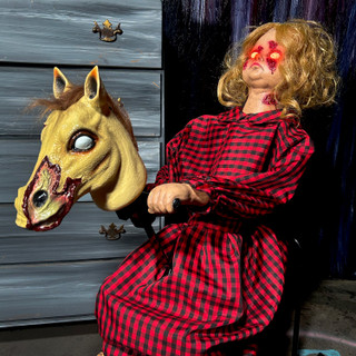 3.2-Ft. Voice & Sound-Sensor Rocking Horse Girl Halloween Animatronic