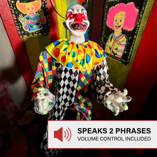 5.9-Ft. Voice & Sound-Sensor Clown on Tricycle Halloween Animatronic