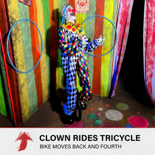 5.9-Ft. Voice & Sound-Sensor Clown on Tricycle Halloween Animatronic