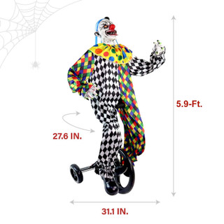 5.9-Ft. Voice & Sound-Sensor Clown on Tricycle Halloween Animatronic