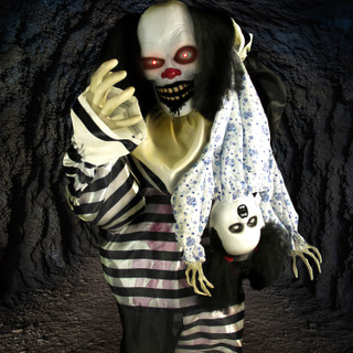 Haunted Hill Farm Life-Size Poseable Animatronic Clown with Flashing Red Eyes Wally