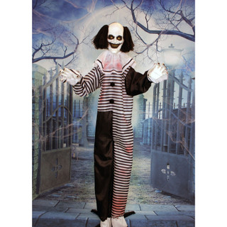 Haunted Hill Farm Life-Size Poseable Animatronic Clown with Red Flashing Eyes Fester