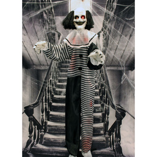 Haunted Hill Farm Life-Size Poseable Animatronic Clown with Red Flashing Eyes Fester