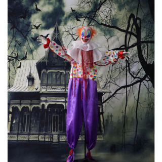 Haunted Hill Farm 65-In Scary Talking Clown Prop with Flashing Red Eyes, Indoor or Covered Outdoor Halloween Decoration, Battery-Operated, HHCLOWN-1FLA