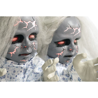 Haunted Hill Farm Groundbreaker Animotronic Zombie Twins with Flashing Red Eyes, 33 inches