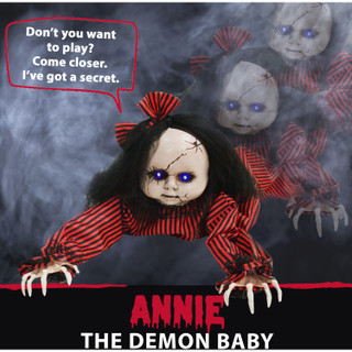 Haunted Hill Farm Animatronic Crawling Baby Doll with Light-up Blue Eyes, 44 inches