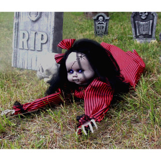3.7-Ft Long Animatronic Haunted Crawling Baby Doll with Lights and Sound, Indoor or Covered Outdoor Halloween Decoration