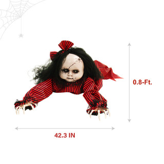 3.7-Ft Long Animatronic Haunted Crawling Baby Doll with Lights and Sound, Indoor or Covered Outdoor Halloween Decoration