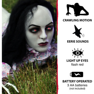 Haunted Hill Farm Life-Size Poseable Animatronic Crawler with Flashing Red Eyes, Crawling Ethel