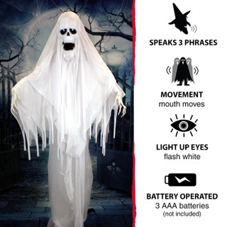 6-Ft. Animatronic Ghost with Lights and Sound, Indoor or Covered Outdoor Halloween Decoration