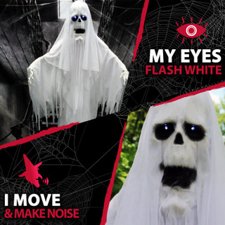 6-Ft. Animatronic Ghost with Lights and Sound, Indoor or Covered Outdoor Halloween Decoration