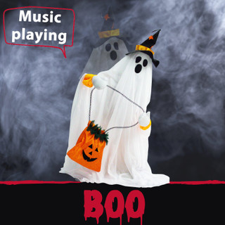 2.3-Ft. Animatronic Ghost with Lights and Music, Indoor or Covered Outdoor Halloween Decoration