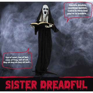 Haunted Hill Farm Life-Size Animatronic Talking Sister Dreadfull Witch with Flashing Green Eyes