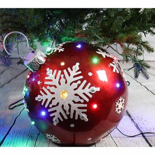 Fraser Hill Farm 18 Jeweled Ball Ornament w/Snowflake Design in Red with Long-Lasting LED Lights, Indoor or Outdoor