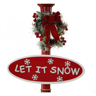 Fraser Hill Farm Let It Snow Series 69-In. Musical Snow Globe Lamp Post with Santa Claus, 2 Signs, Cascading Snow, and Christmas Carols, Red