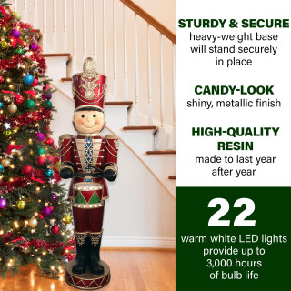 Fraser Hill Farm Indoor/Outdoor Oversized Christmas Decor, 5-Ft. Drummer Boy w/Moving Hands, Music, Timer, and 22 LED Lights