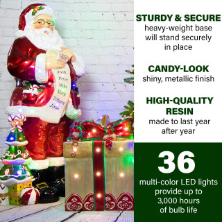 Fraser Hill Farm Indoor/Outdoor Oversized Christmas Decor with Long-Lasting LED Lights, 4-Ft. Santa Claus Holding Naughty & Nice Scroll