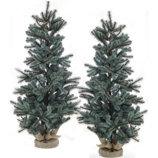 Fraser Hill Farm Heritage Pine Set of 2 Christmas Trees with Burlap Base, Various Sizes and Lighting Options