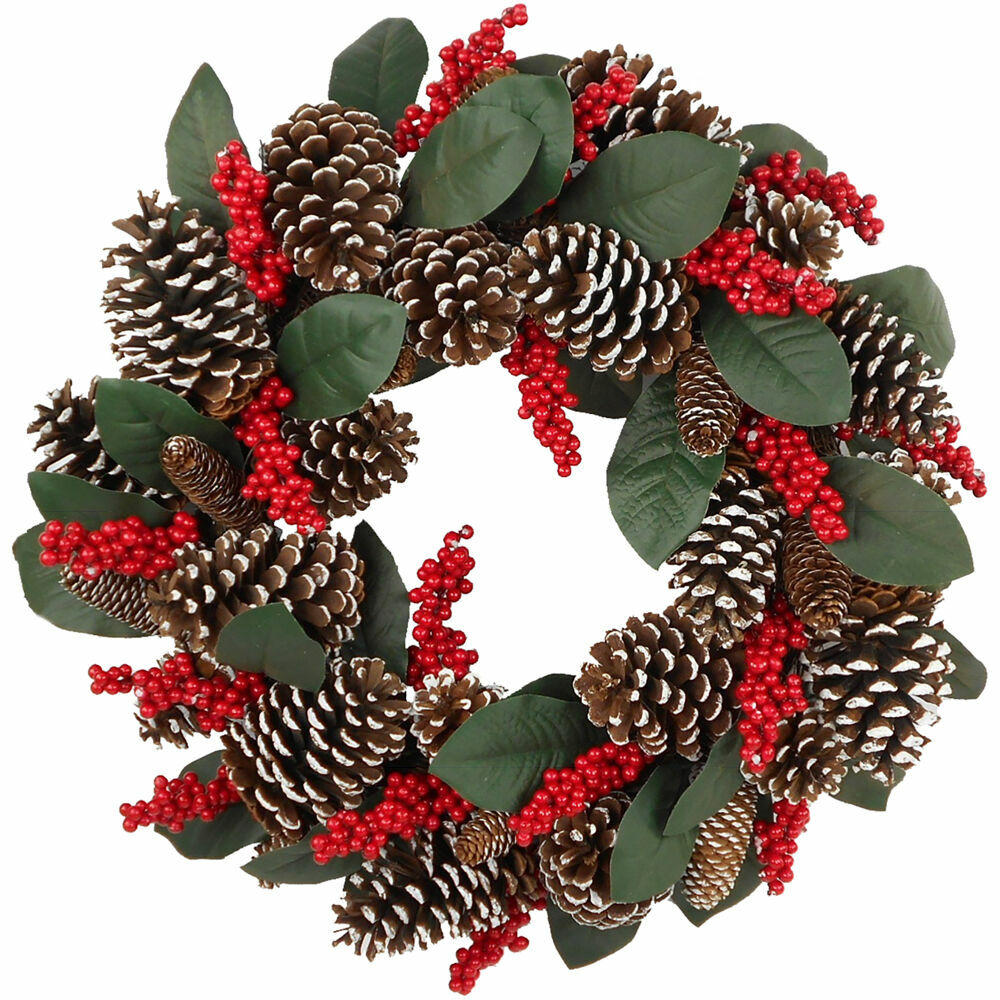 Red Berry & Frosted Pine Cone Wreath 24