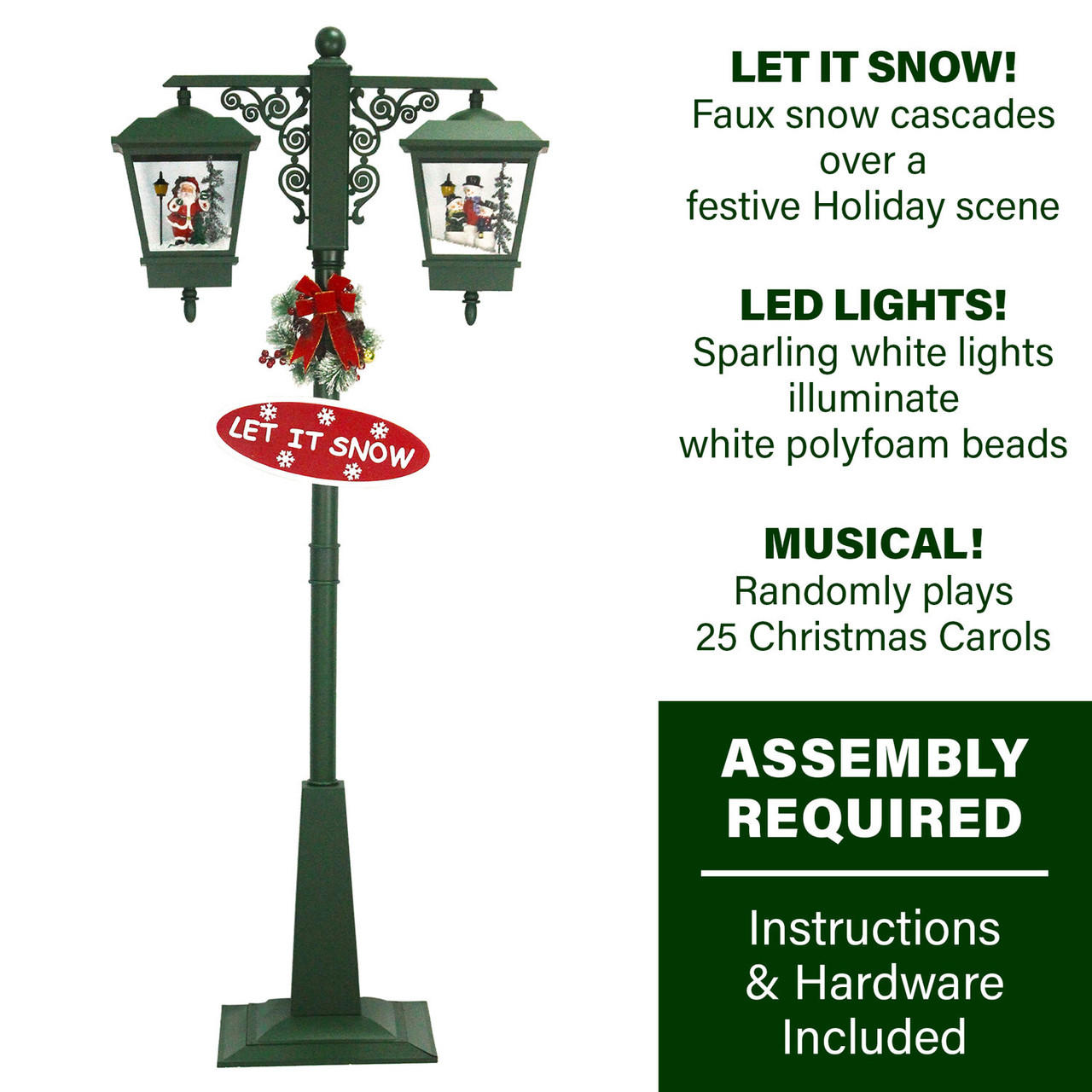 Let It Snow Series 74-In. Double Street Lamp with 1 Santa and 1