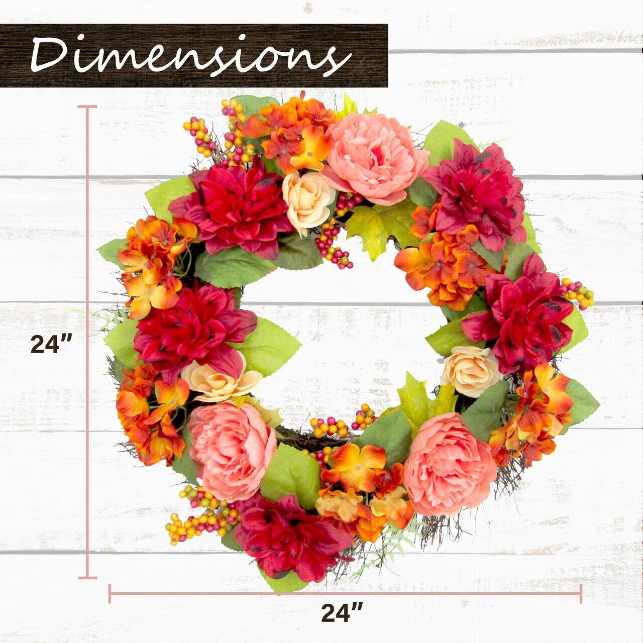 24-inch Spring Wreath Door Hanging with Dahlias and Peonies