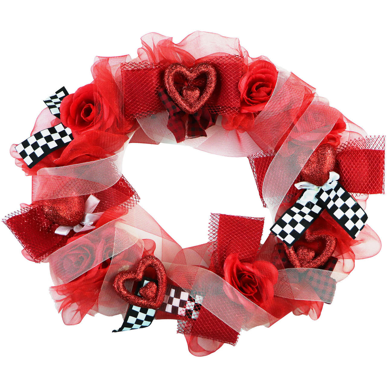 Fraser Hill Farm 20-in. Valentine's Day Ribbon Wreath with Roses, Bows, and Glitter Hearts, Festive Hanging Door or Wall Decoration