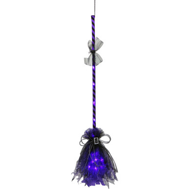 Haunted Hill Farm 3-Ft. Purple Witch's Broomstick with Purple Lights ...