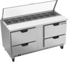 SPED60HC-16-4-CL | 60" Sandwich Prep Table Four Drawers with Clear Lid