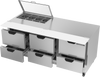 SPED72HC-08-6-CL | 72" Sandwich Prep Table Six Drawers with Clear Lid