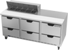 SPED72HC-10-6 | 72" Sandwich Prep Table Six Drawers Standard Top