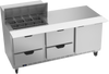 SPED72HC-12M-4 | 72" Sandwich Prep Table Four Drawers One Door Mega Top