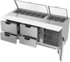 SPED72HC-18-4-CL | 72" Sandwich Prep Table Four Drawers One Door with Clear Lid