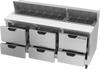 SPED72HC-18-6 | 72" Sandwich Prep Table Six Drawers Standard Top