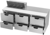 SPED72HC-08-6 | 72" Sandwich Prep Table Six Drawers Standard Top