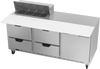 SPED72HC-08C-4 | 72" Sandwich Prep Table Four Drawers One Door with 17" Cutting Board