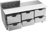 SPED72HC-08C-6 | 72" Sandwich Prep Table Six Drawers with 17" Cutting Board