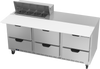 SPED72HC-08C-6 | 72" Sandwich Prep Table Six Drawers with 17" Cutting Board