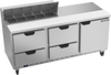 SPED72HC-10-4 | 72" Sandwich Prep Table Four Drawers One Door Standard Top