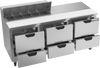 SPED72HC-10-6 | 72" Sandwich Prep Table Six Drawers Standard Top